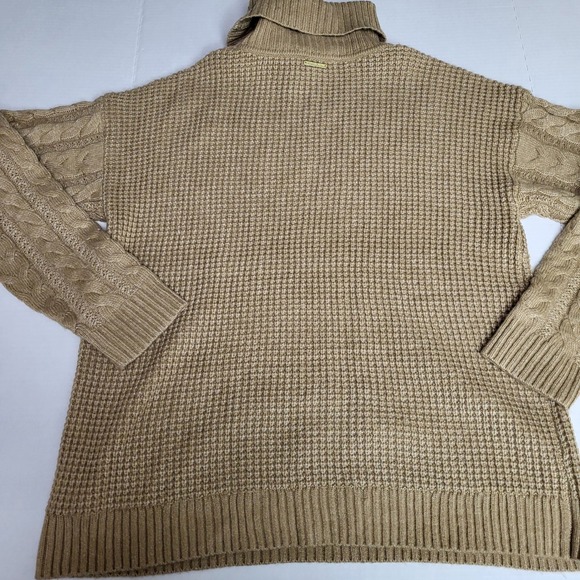 Michael Kors Women Large Dark Camel Tan Cable Knit Turtleneck Sweater NWT - Picture 8 of 9